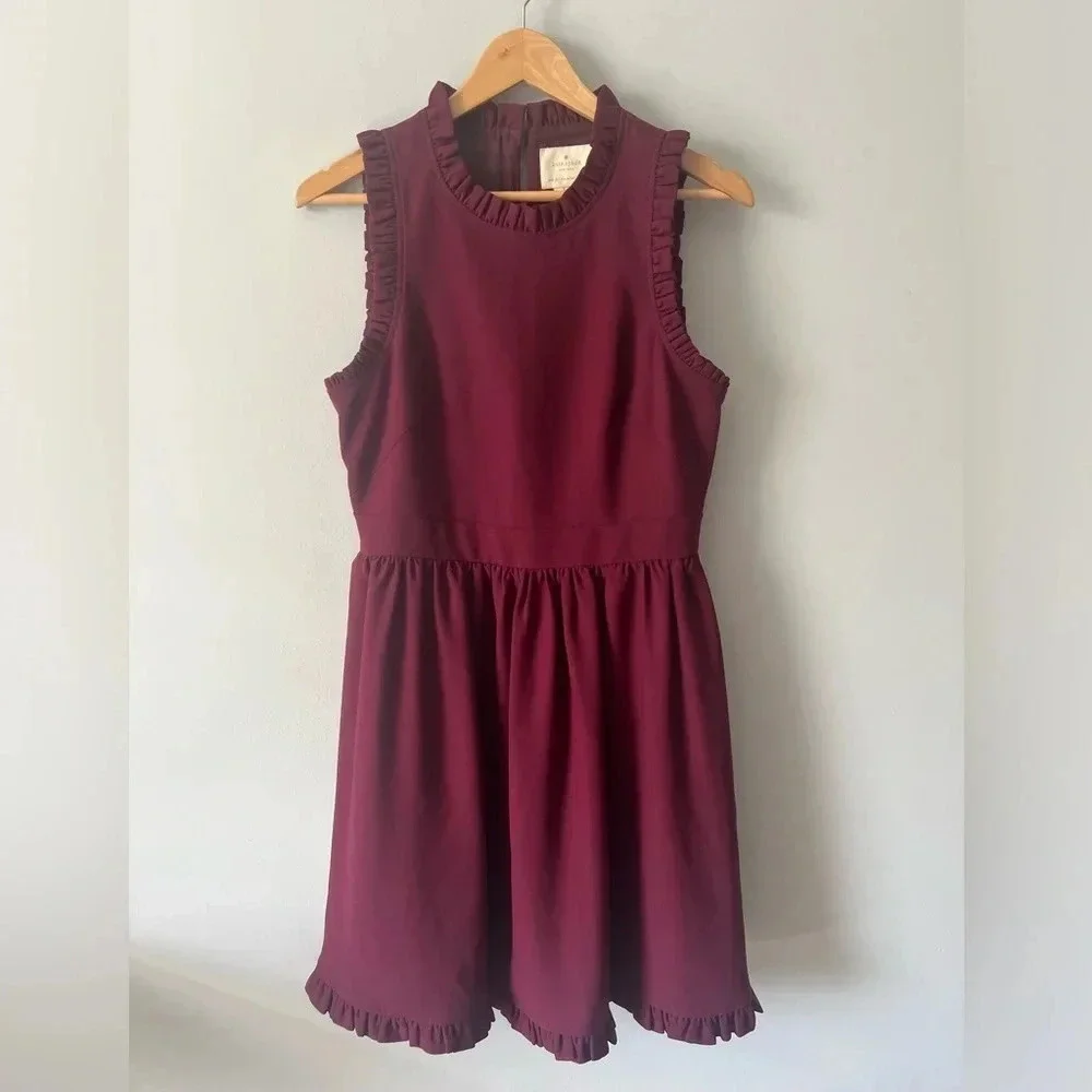 Kate Spade Burgundy Ruffle Fit And Flare Dress